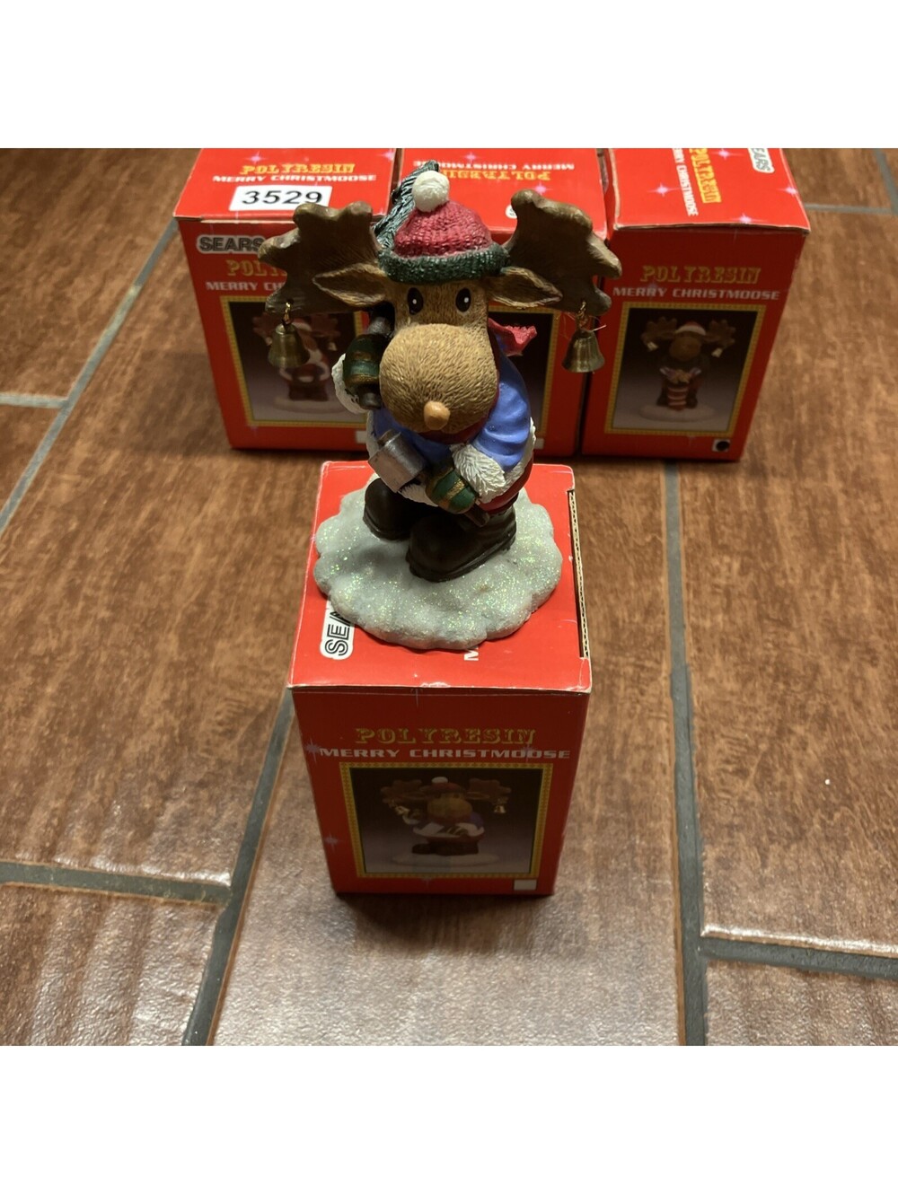 Sears PolyResin Christmas Moose #3291021 With Box 1 Of 4 Moose Chopping Tree